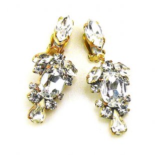 Raquel Earrings Clips ~ Clear Crystal