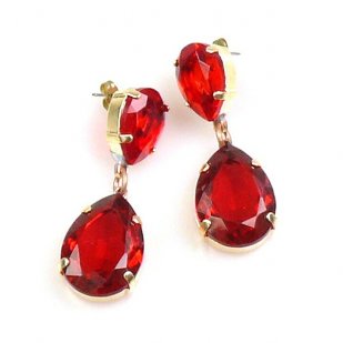 Raindrops Earrings Pierced ~ Ruby Red