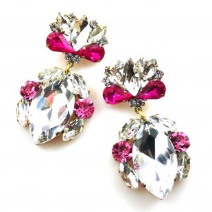 Floralie Earrings II Pierced ~ Clear Crystal with Pink*