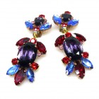 Iris Grande Clips Earrings ~ Extra Purple with Red and Blue*