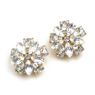 Crystal Blossom Earrings Clips ~ Clear Crystal