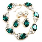 Fountain Necklace Set ~ Clear Crystal with Silver Emerald