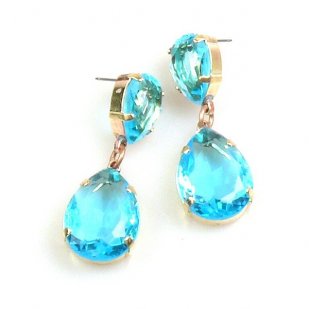 Raindrops Earrings Pierced ~ Aqua