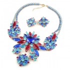 Bouquet Necklace Set ~ Blue with Fuchsia