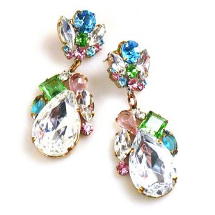 Fountain Earrings for Pierced Ears ~ Pastel Tones with Crystal