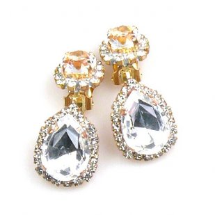 Rainbow Rain Clips-on Earrings ~ Clear Crystal