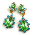 Heritage of History Earrings Clips ~ Green Multicolor