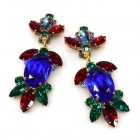 Iris Grande Clips Earrings ~ Extra Blue with Red and Emerald*