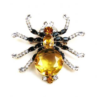 Little Spider Pin ~ Yellow and Clear Crystal