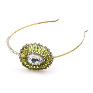 Crystal Eye ~ Headband Tiara ~ Olive Green with Crystal