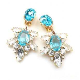 Xantypa Earrings Clips ~ Clear Crystal with Aqua