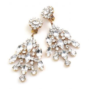 Enchanted Rhinestone Earrings Clips ~ Clear Crystal