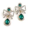 Bows Earrings Clips ~ Emerald