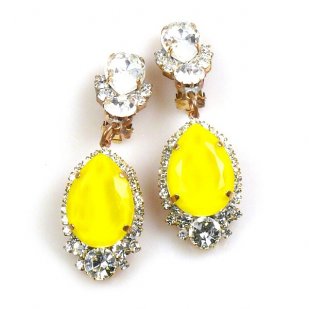 Tears Clips-on Earrings ~ Crystal with Opaque Yellow