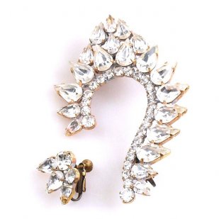 Bridal Asymmetric Earrings with Clips ~ Clear Crystal