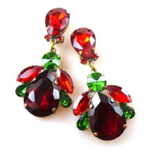 Beaute Earrings Clips ~ Red with Green*