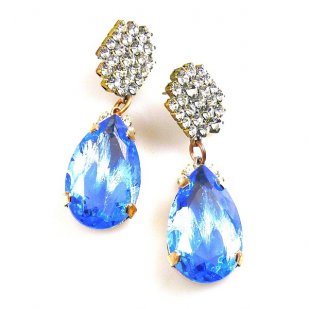 Drops Earrings #1 Pierced ~ Clear with Silver Sapphire