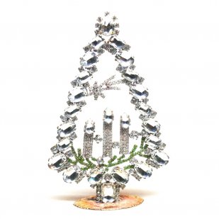 Tree with Three Candles Decoration 17cm ~ Clear with Green*