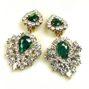 Lioness Clips-on Earrings ~ Clear with Emerald