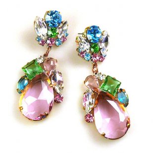 Fountain Earrings for Pierced Ears ~ Pastel Tones with Pink
