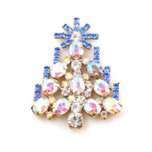 Xmas Tree Brooch #05 ~ AB with Blue*