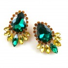 Paris Charm Earrings Pierced ~ Emerald with Yellow*