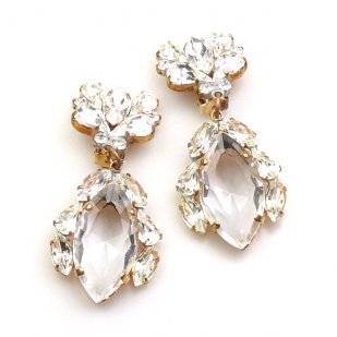 Floralie Earrings with Clips ~ Clear Crystal