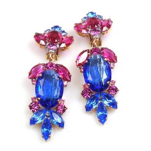 Iris Grande Clips Earrings ~ Blue Fuchsia