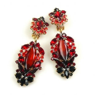 Iris Long Earrings Pierced ~ Navette Red and Black