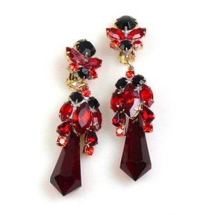 Theia Earrings Clips ~ Red and Black