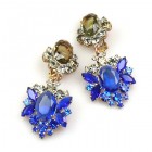 Aztec Sun Earrings Clips ~ Blue with Black Diamond