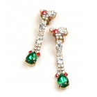 Venice Earrings with Clips ~ Clear Crystal with Emerald