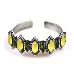 Lucia Cuff Bracelet ~ Yellow Olive ~ Antique Silver