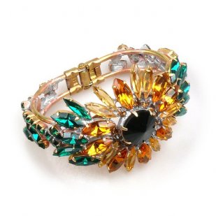 Sunflower Clamper Bracelet with Emerald Leafs