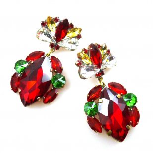 Floralie Earrings II Pierced ~ Red Multicolor*
