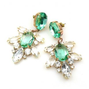 Xantypa Earrings Pierced ~ Clear Crystal with Green