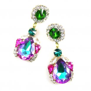 Dramatic Earrings Pierced ~ Emerald Fuchsia with Green*