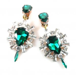 Lioness Earrings Clips ~ Clear with Emerald*