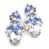 Extra Elipse Earrings Long Clips ~ Clear Crystal with Blue