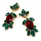 Iris Grande Clips Earrings ~ Extra Red with Emerald*