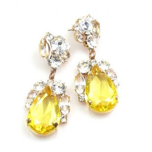 Fountain Earrings for Pierced Ears ~ Clear with Yellow