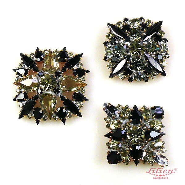 3 pc. Rhinestone Buttons Collection ~ Smoke Crystal Black : LILIEN CZECH,  authentic Czech rhinestone jewelry