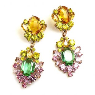 Aztec Sun Earrings Pierced ~ Yellow Green Pink