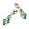 Ffion Earrings Clips-on ~ Emerald and Clear Crystal