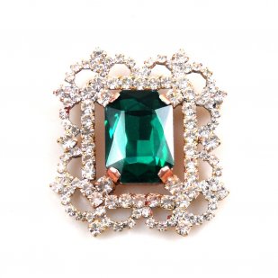 Octagonal Brooch ~ Clear Crystal with Emerald*