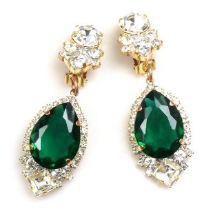 Tears Clips-on Earrings ~ Crystal Emerald