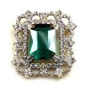 Octagonal Brooch or Pendant ~ Clear Crystal with Emerald