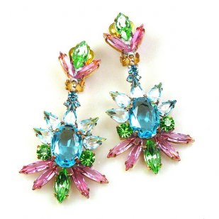 Blush Earrings with Clips ~ Aqua Green Rose