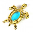 Turtle Brooch ~ Aqua with Clear Crystal