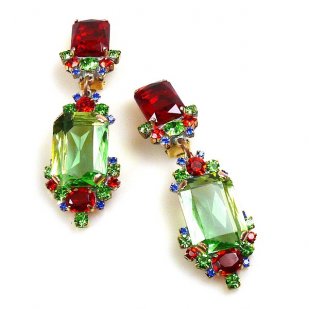 Pearlesque Earrings Clips ~ Green Multicolor